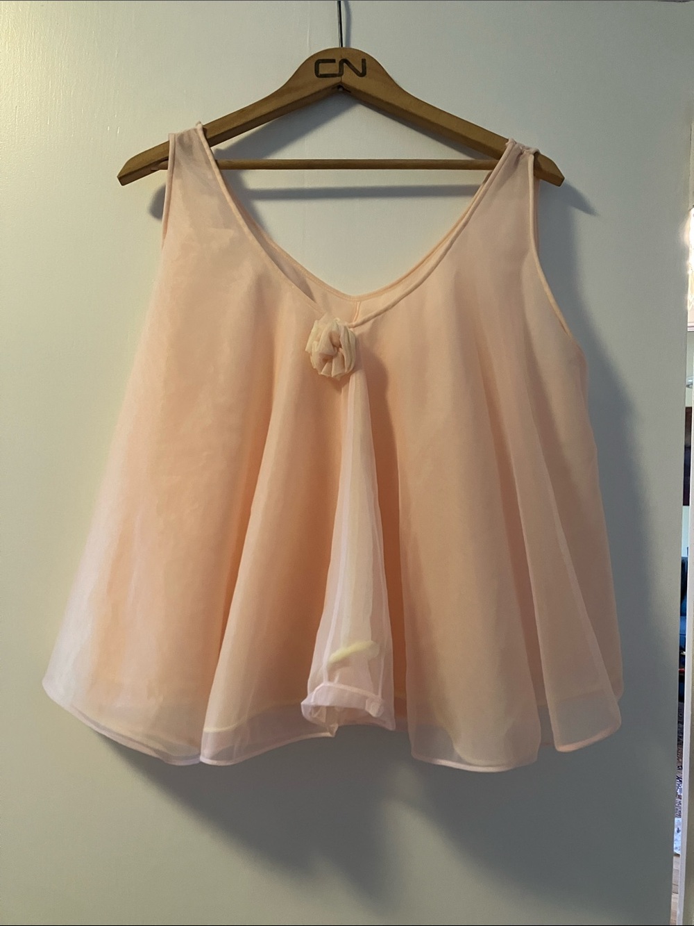 Light Pink and Yellow Chiffon Vintage Camisole with Rosette Accent
